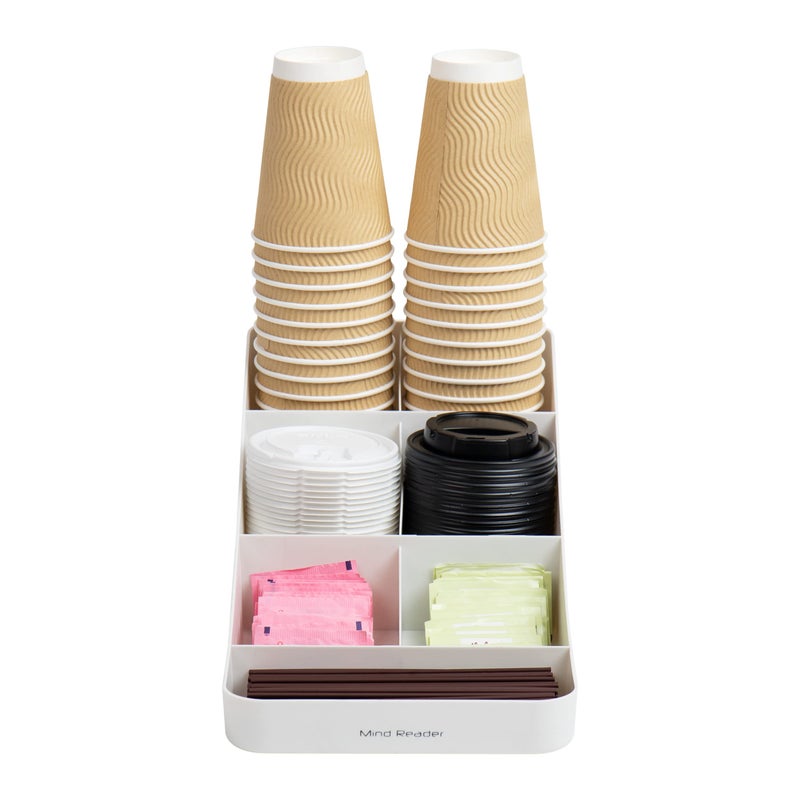 Mind Reader 7 Compartment Coffee Condiment, Cups, Lids, Sugars, Stirrers,Storage Organizer, White - Image 4
